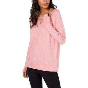 NEW Ideology Women's Sz XL Pink Floral Burnout Keyhole Top Sweatshirt Thumb Hole